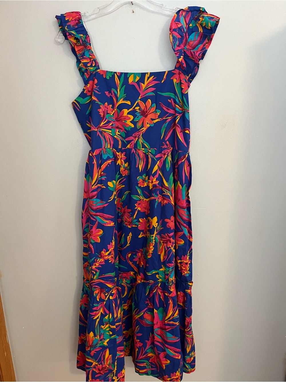 J. Crew Navy Floral Midi Dress with Pink, Orange & Green Print